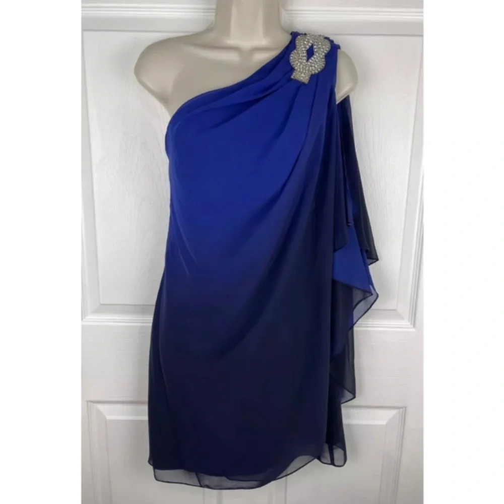 JS Boutique Blue Ombre One Shoulder Cocktail Dress